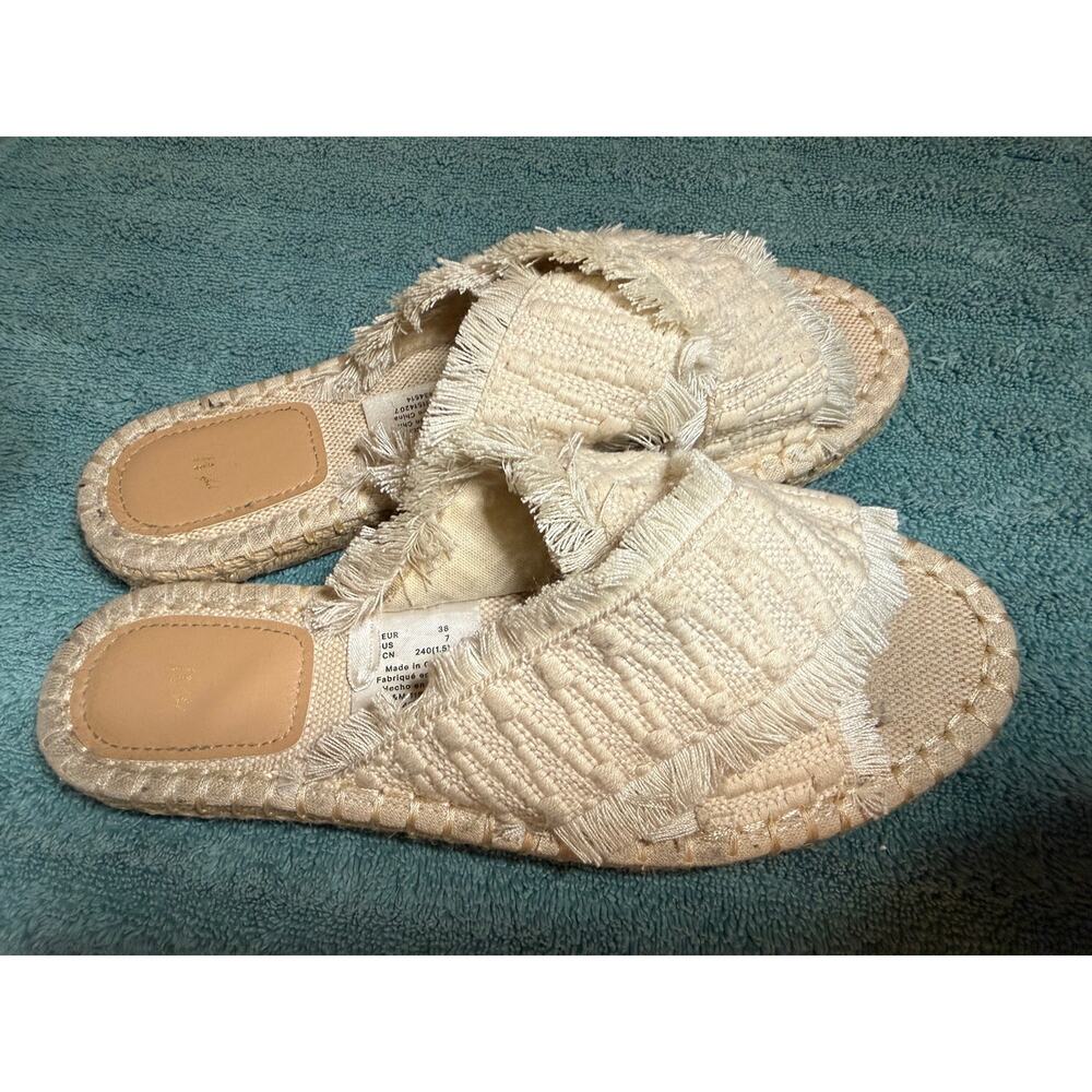 H & M Boho Slide cream casual summer beach open toe woven fringe sandal Size 7 - Picture 2 of 5